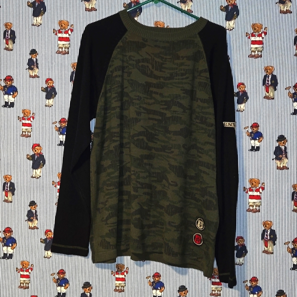 Vintage Y2K BURNSIDE Camo ACRYLIC Sweater With Patches  Mens XL Skateboarding